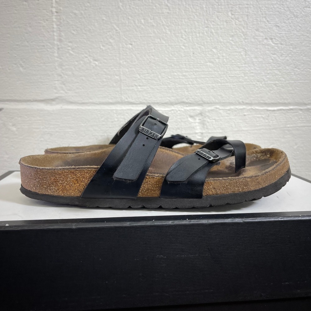 Birkenstock Mayari Black Leather Toe Loop Sandals Slip On Womens 37 EU/6US WIDE